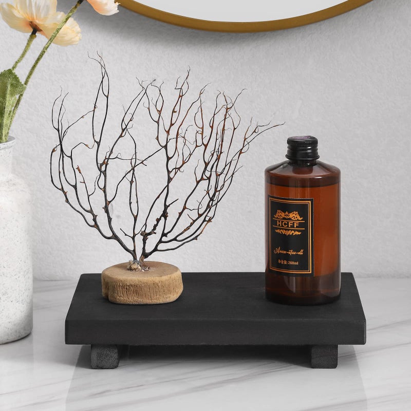 zoocatia Small Wood Tray Pedestal Stand Farmhouse Bathroom Decor Decorative Wooden Riser Kitchen Soap Dish Holder for Vanity  Counter  Sink  9"" x 5.9"" - Black - Image 4
